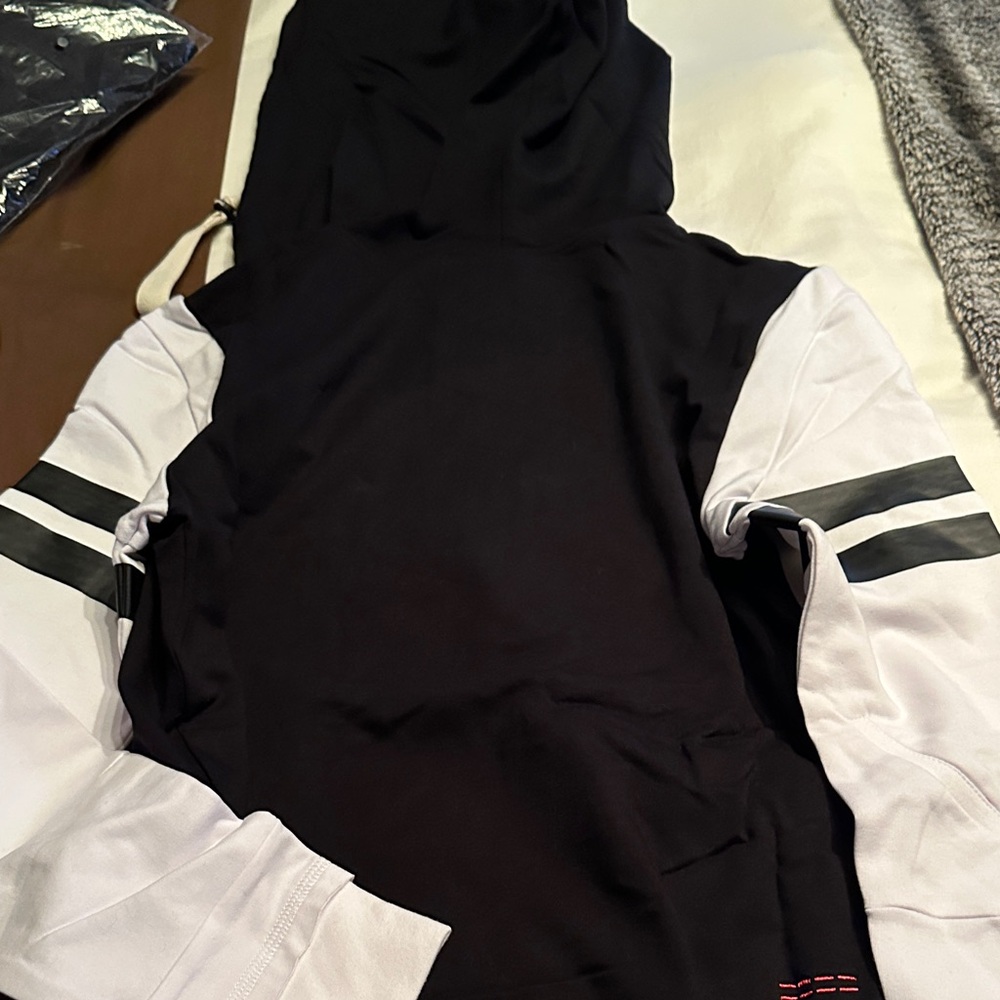 Peace Love World Black Hoodie with cream Accents
